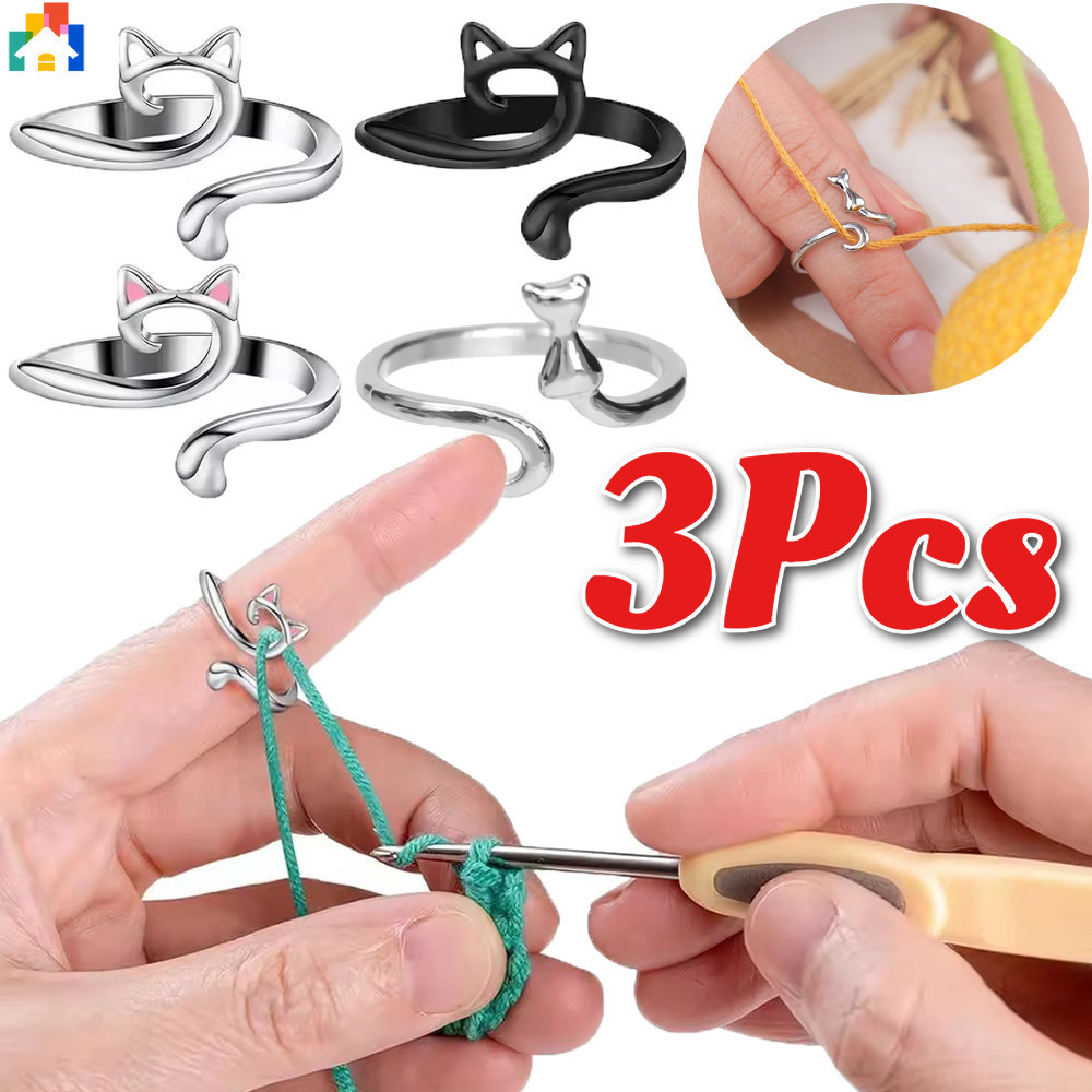 Adjustable Size Knitting Crochet Loop Ring Knittied Yarn Guide Finger ...