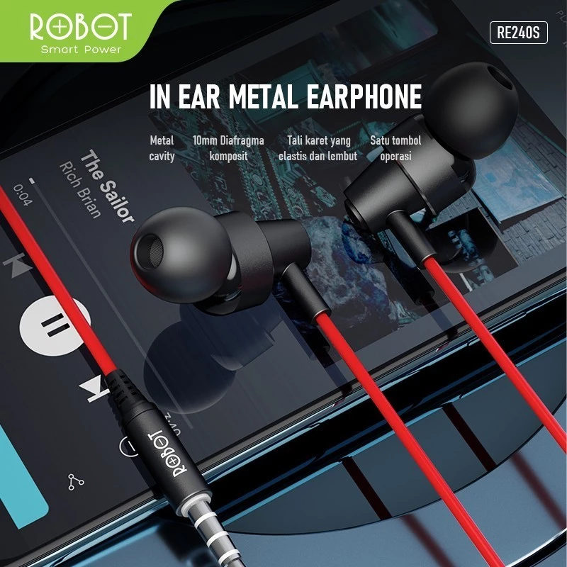ROBOT RE240S Headset Earphone In-Ear Deep Rich Bass Metal Wired - Gambar 3