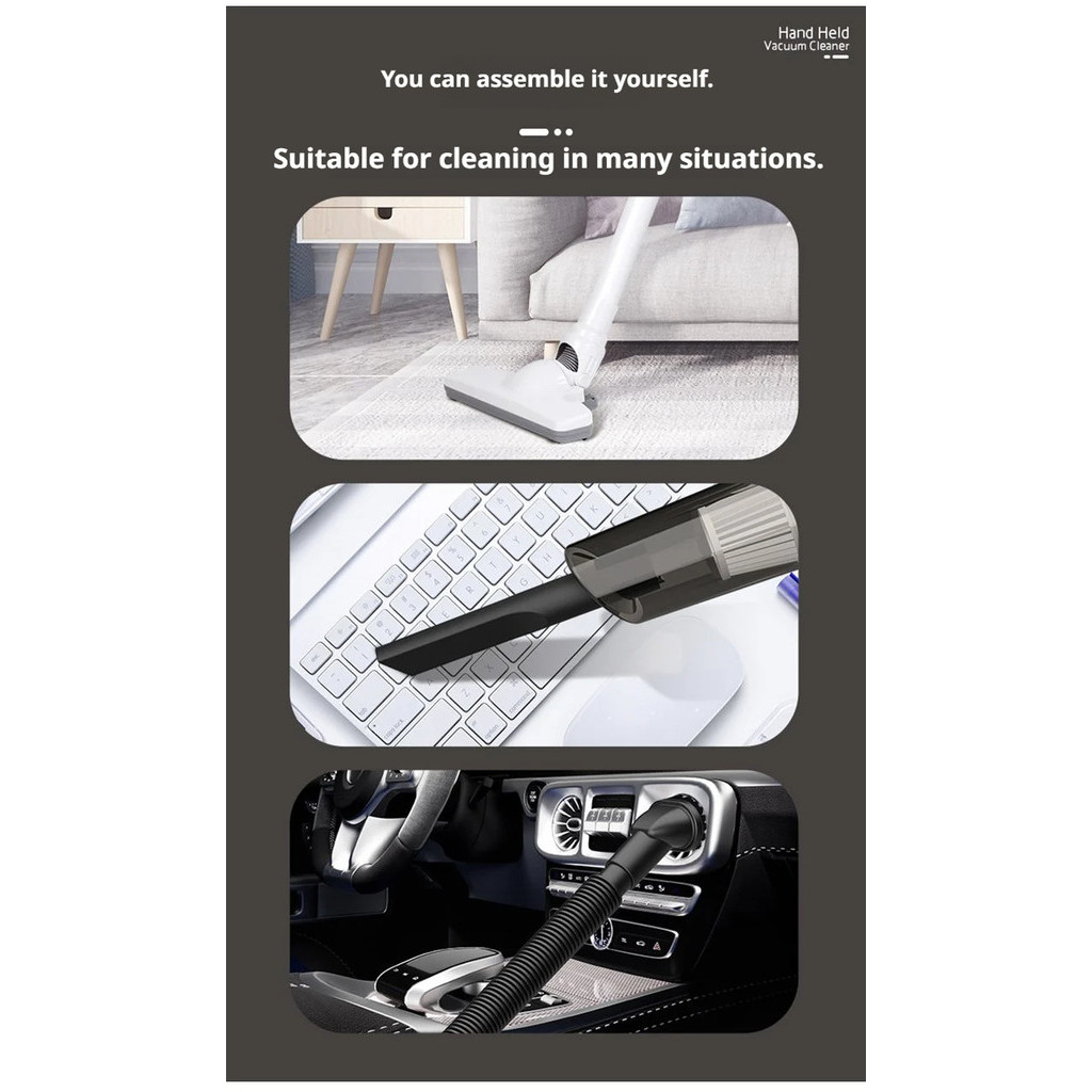 Handheld vacuum and mop used on different surfaces