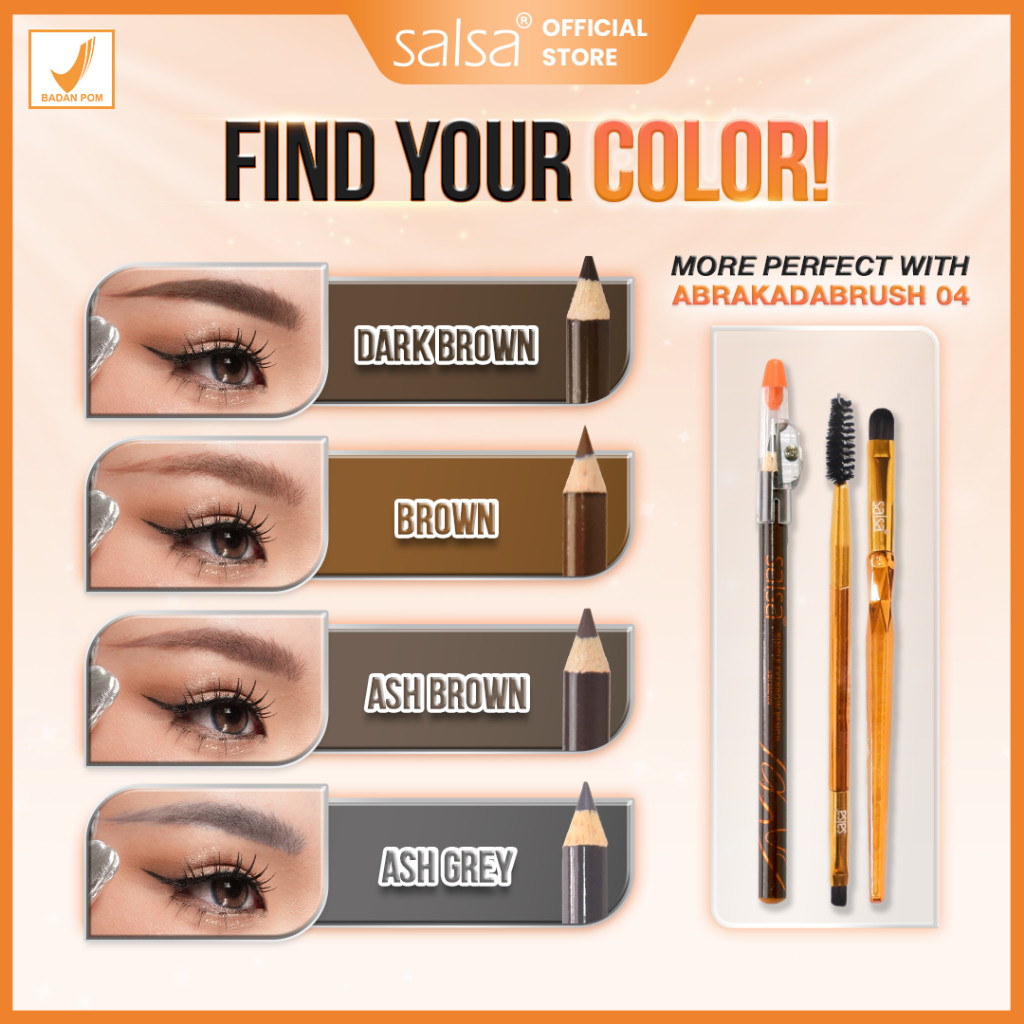 SALSA Single Eyebrow Pencil Waterproof Pensil Alis Tahan Lama Serut Rautan / Merah Jingga Official - Gambar 4