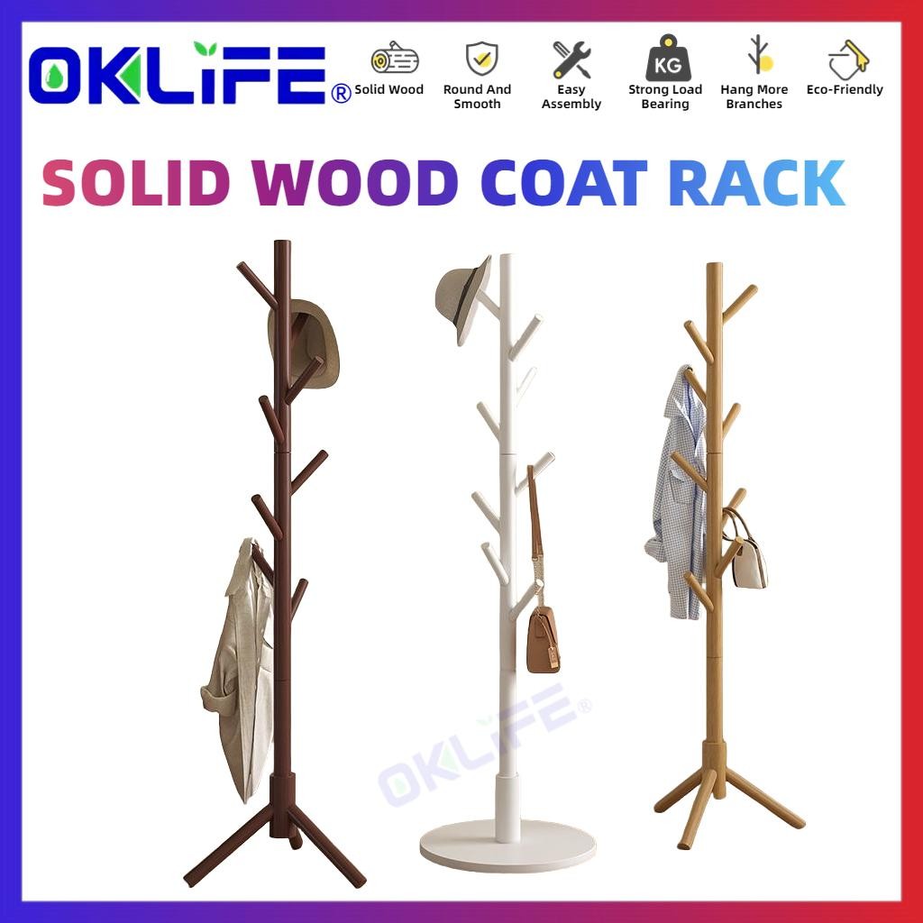 Floor Bedroom Vertical Clothes Rack Solid Wood Coat and Hat Rack for Bedroom Living Room Clothes Hanger Hook