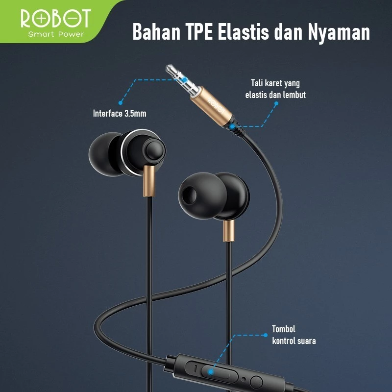 ROBOT RE240S Headset Earphone In-Ear Deep Rich Bass Metal Wired - Gambar 2