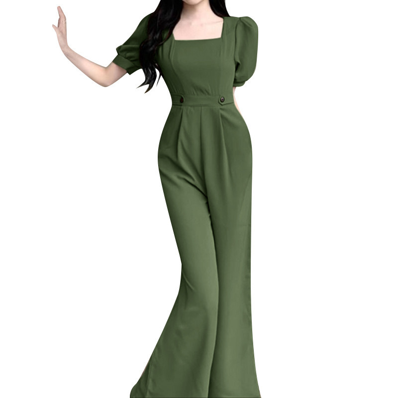 YOINS Women Korean Elegant Party Square Neck Puff Sleeve Solid Color Jumpsuits Shopee Singapore
