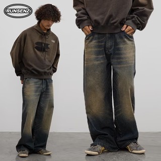 Vintage Wash Baggy Wide-Leg Jeans Men's Cargo Pants Korean Pants Big Pocket  Baggy Boyfriend Hip Hop Streetwear Black S at  Men's Clothing store