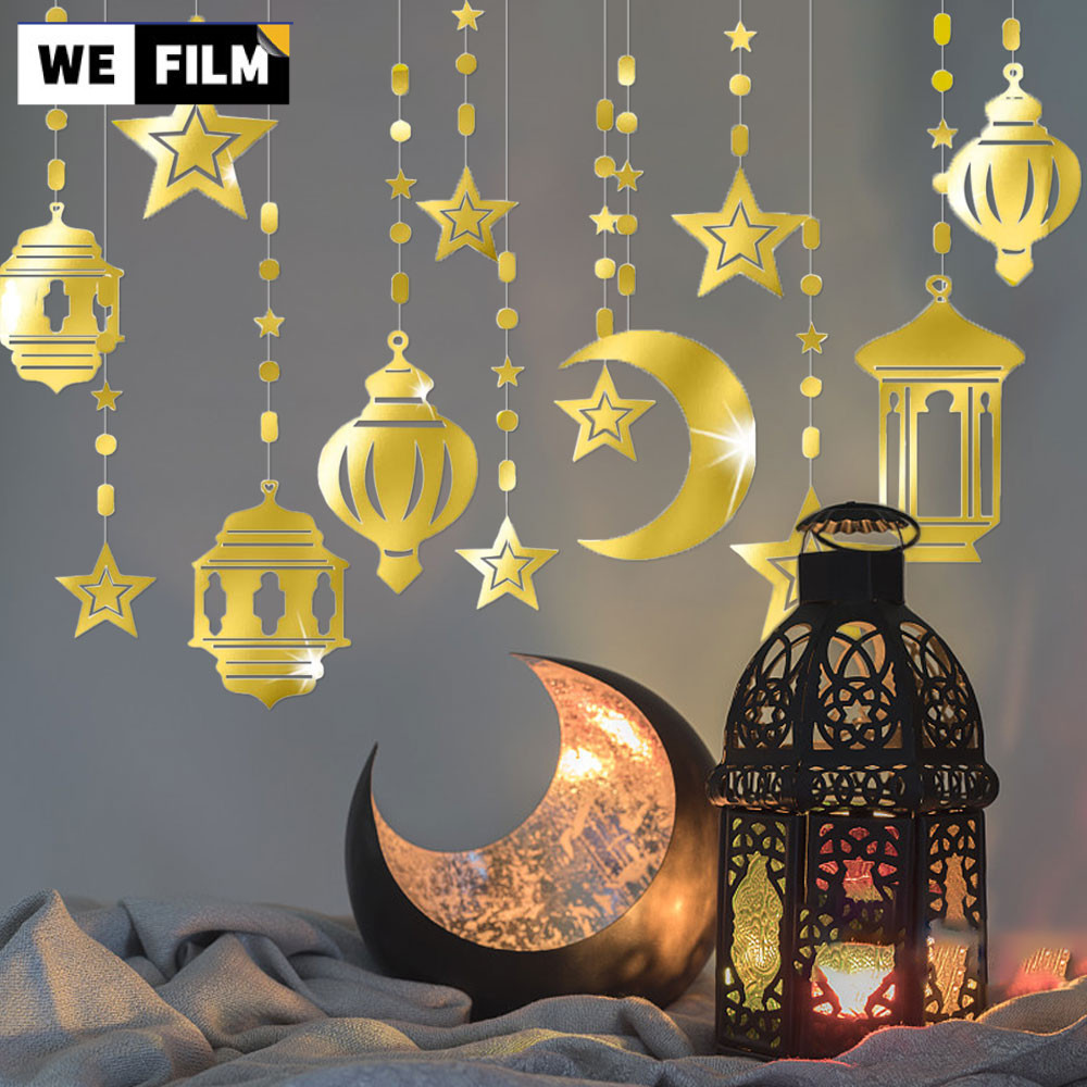 EID Mubarak Banner Star Moon Ceiling Hanging Ornament Ramadan Kareem ...