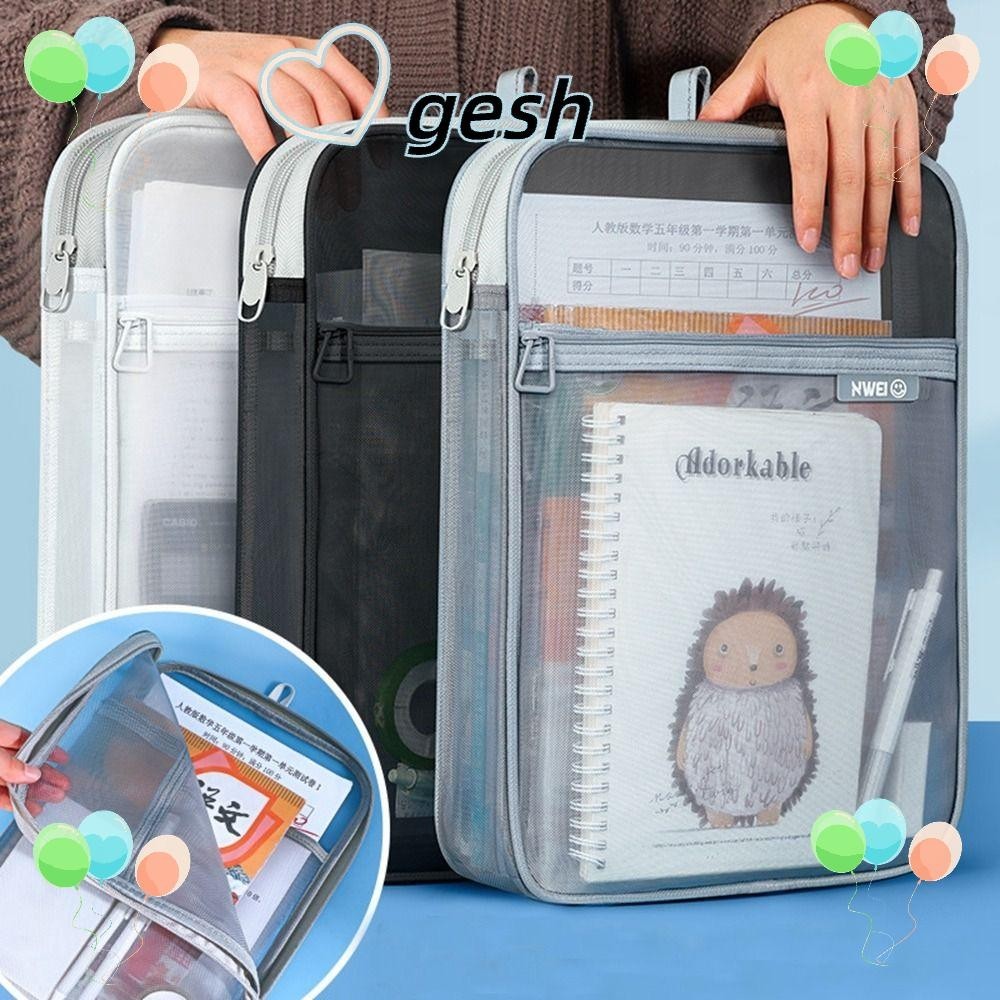 GESH1 Mesh Zipper Pouch Bag Nylon Mesh Transparent Transparent File Bag Large Capacity Portable Thickened Data Storage Bag School Office Supplies Shopee Singapore