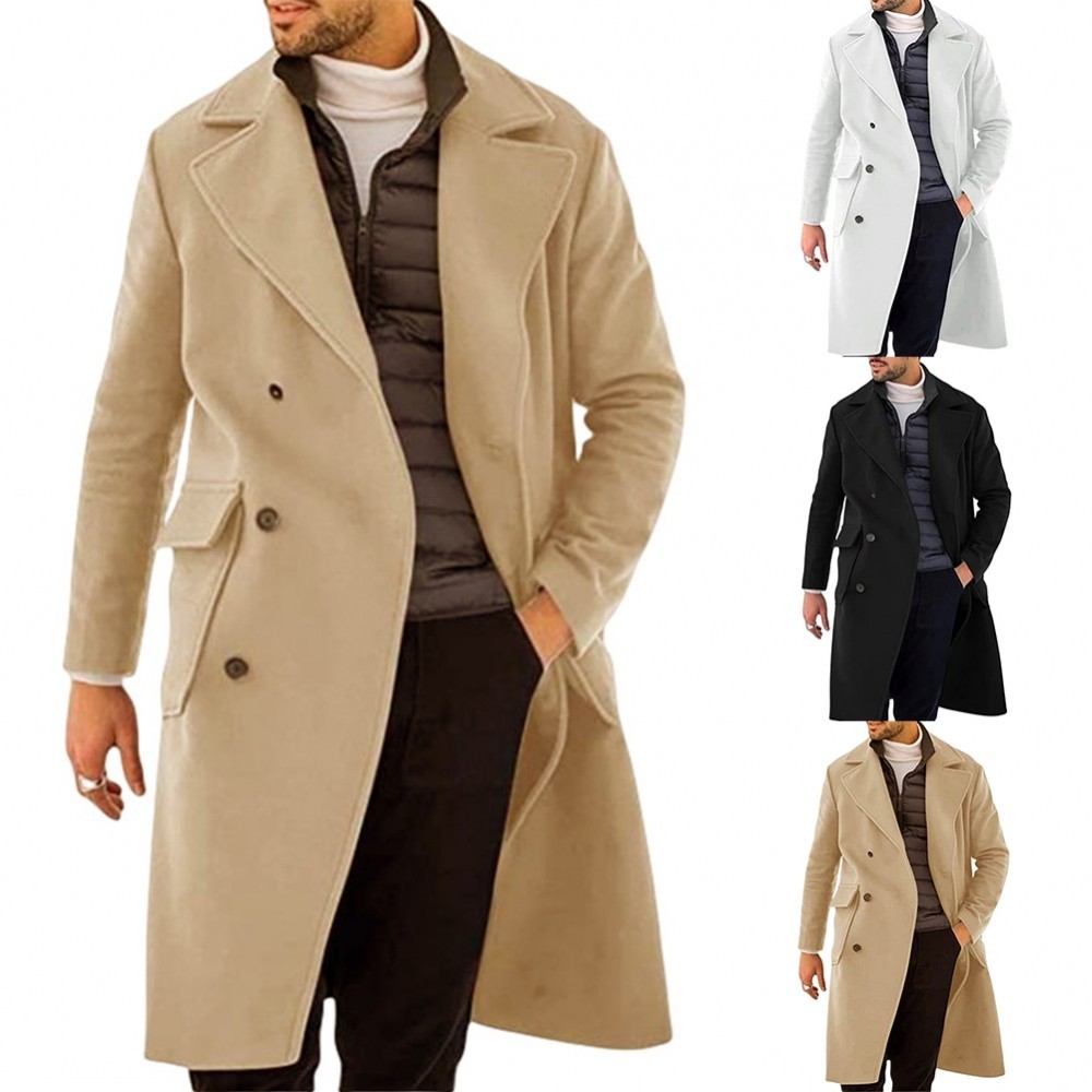 Coat Double Breasted Lapel Neck Long Jacket Trench Coat Winter Warm For ...