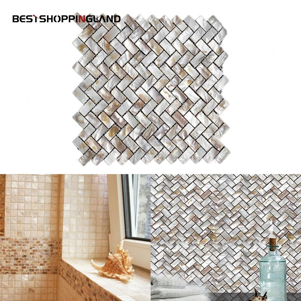 Mother of Pearl Oyster Herringbone Shell Mosaic Tile for Kitchen ...