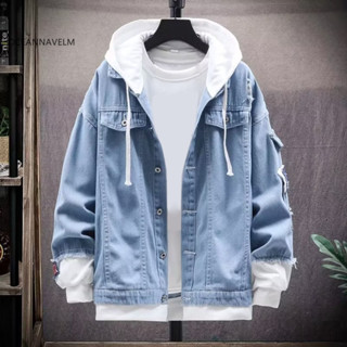 Mens denim jacket on sale with grey hoodie