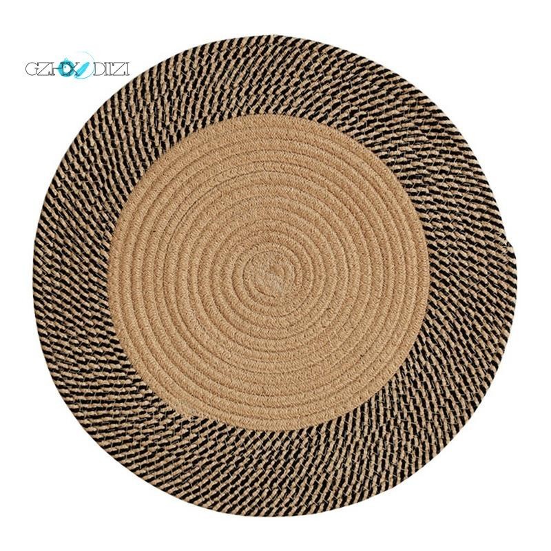 Japanese Style Woven Carpet Jute Round Floor Mat Simple Coffee Table ...
