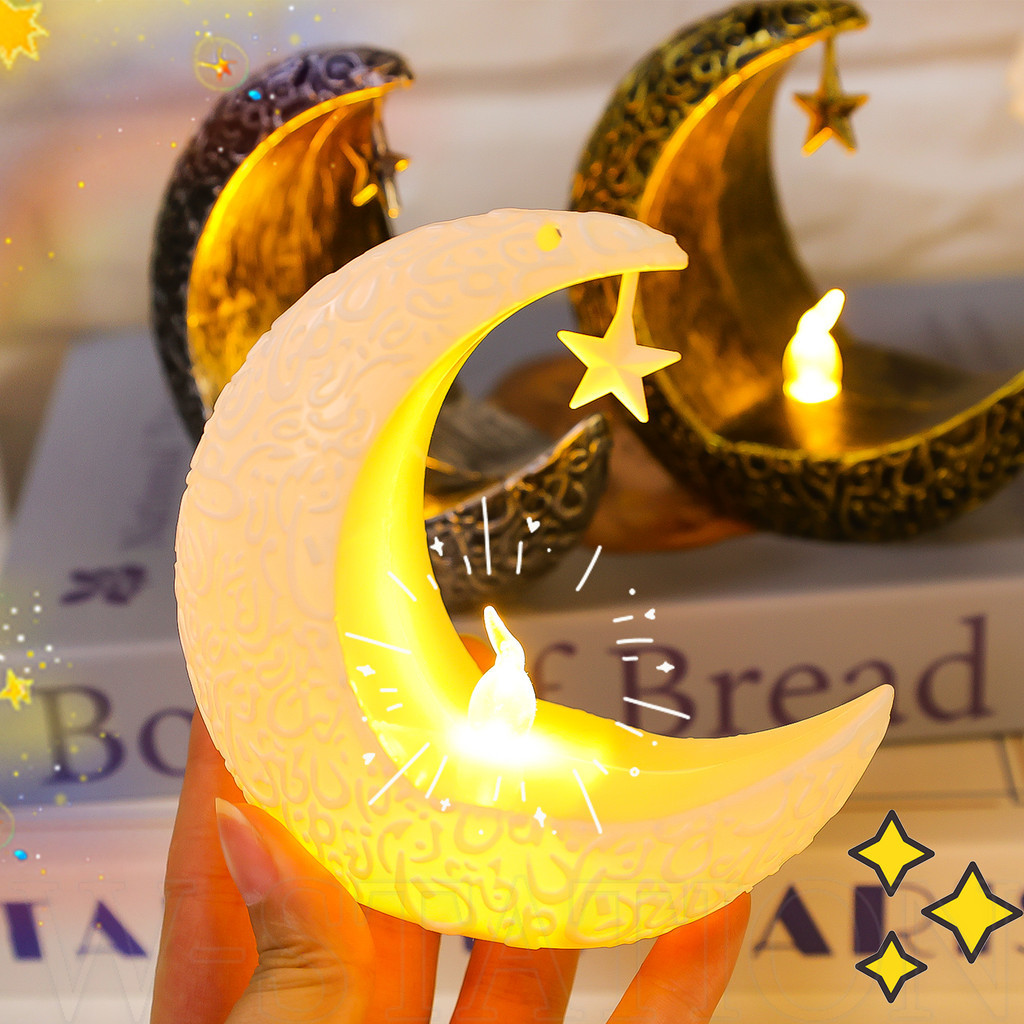 Ramadan Vintage LED Oil Lamp - Eid Mubarak Star Moon Light - Battery ...