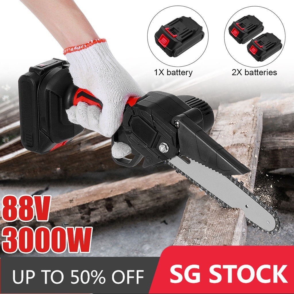 88V 6 Inches Mini Electric Chain Saw Pruning Chainsaw Woodworking ...