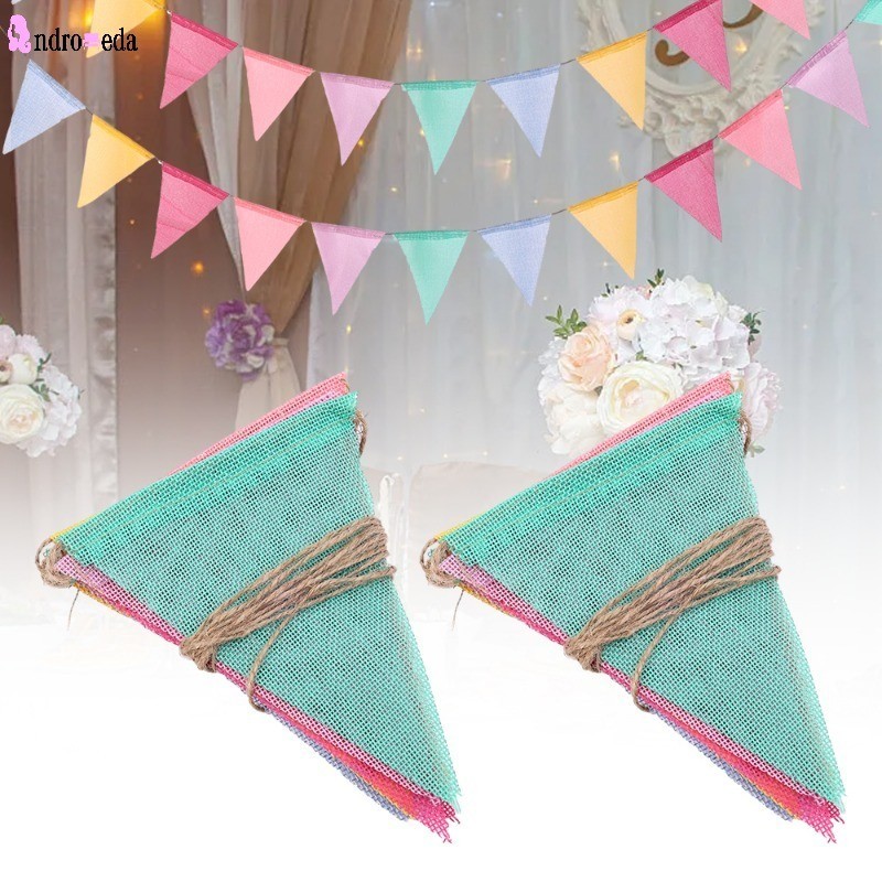 4m Multicolored Imitation Linen Bunting DIY Banner Pastel Triangle Flag ...