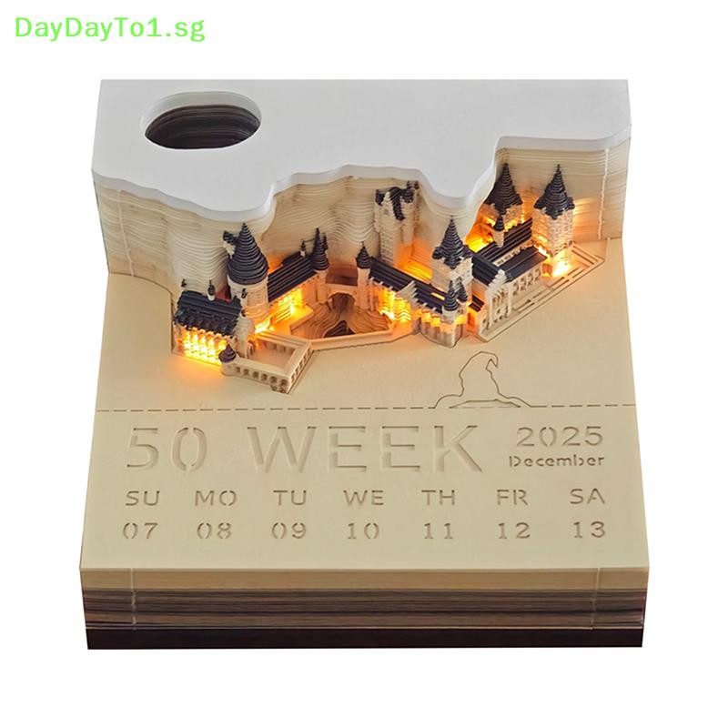 DAYDAYTO Castle Desk Calendar With LED Lights 2025 Calendar Memo Pad ...