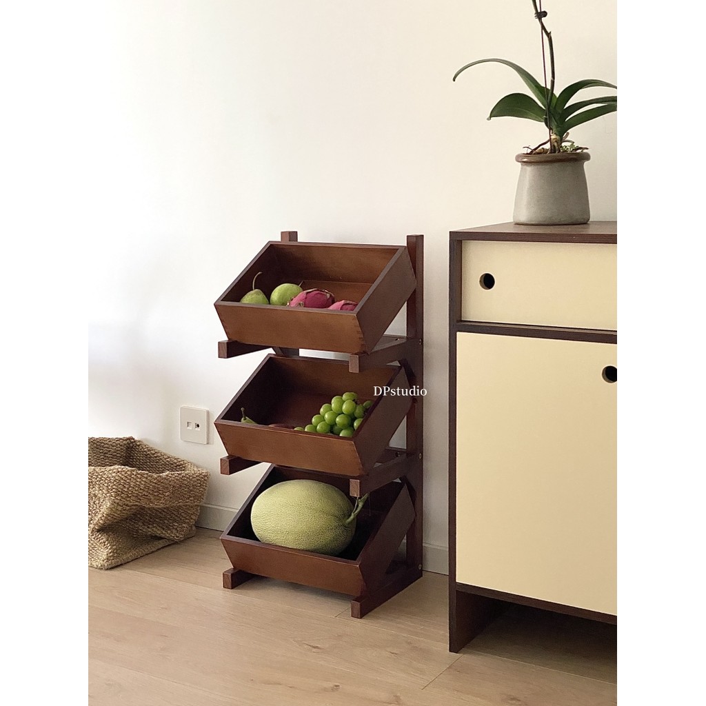 [in stock] Minimalist Vintage Solid Wood Storage Rack Multi-Compartment ...