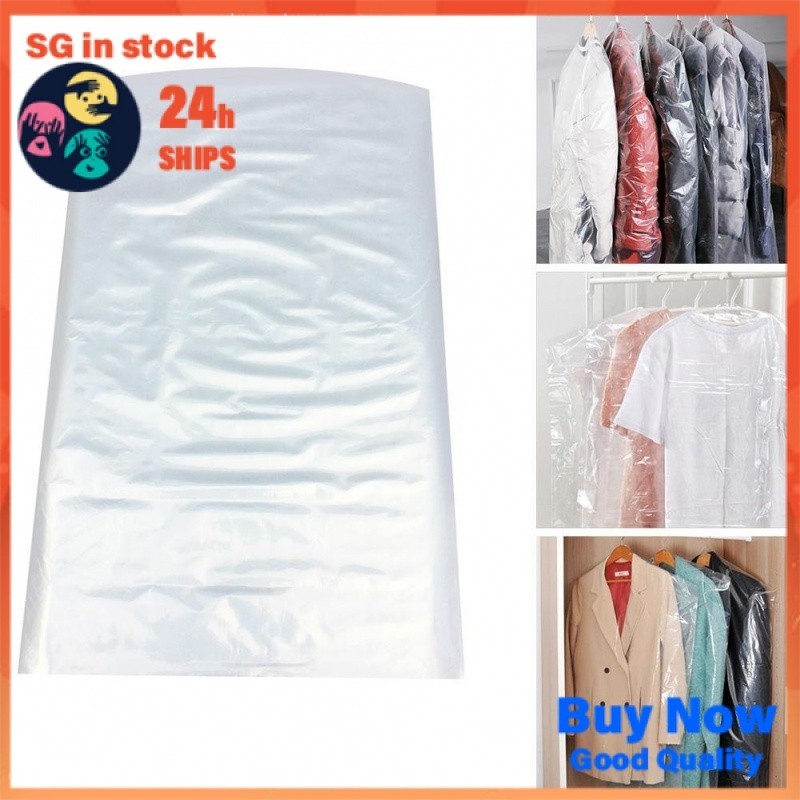 [SG Seller] 100pcs Clear Plastic Polythene Garment Cover Dry Cleaner Dress Bag Clothes dust