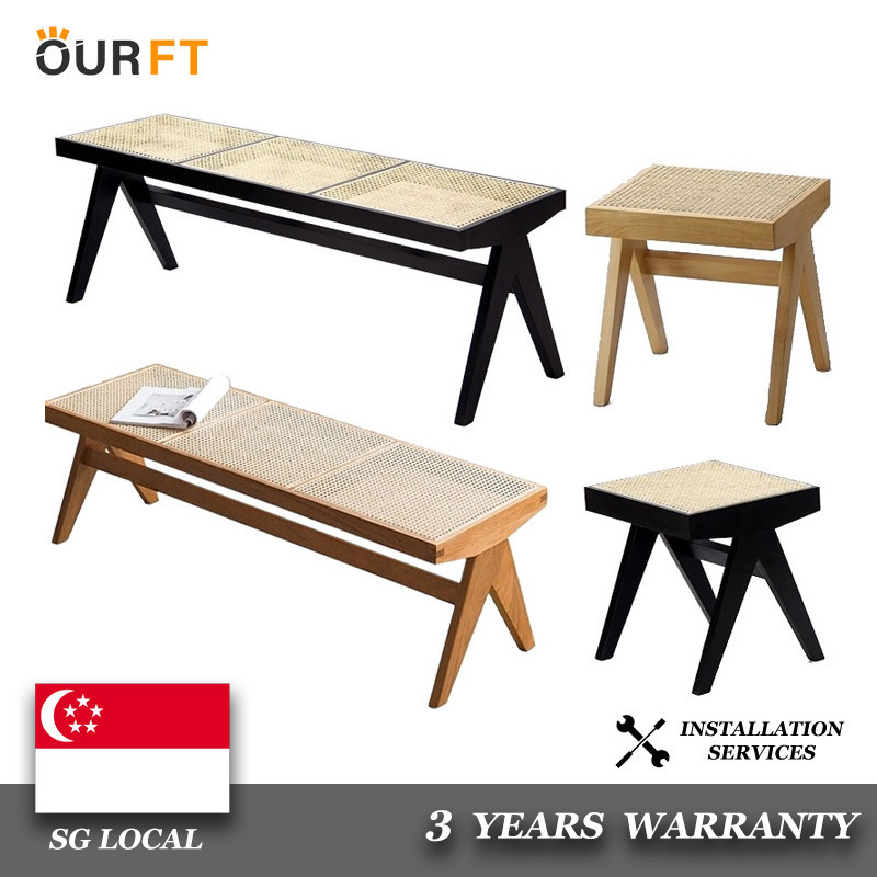 OURFT Shoe Rack Bench Rattan Chair Nordic Dining Chair Solid Wood Solid