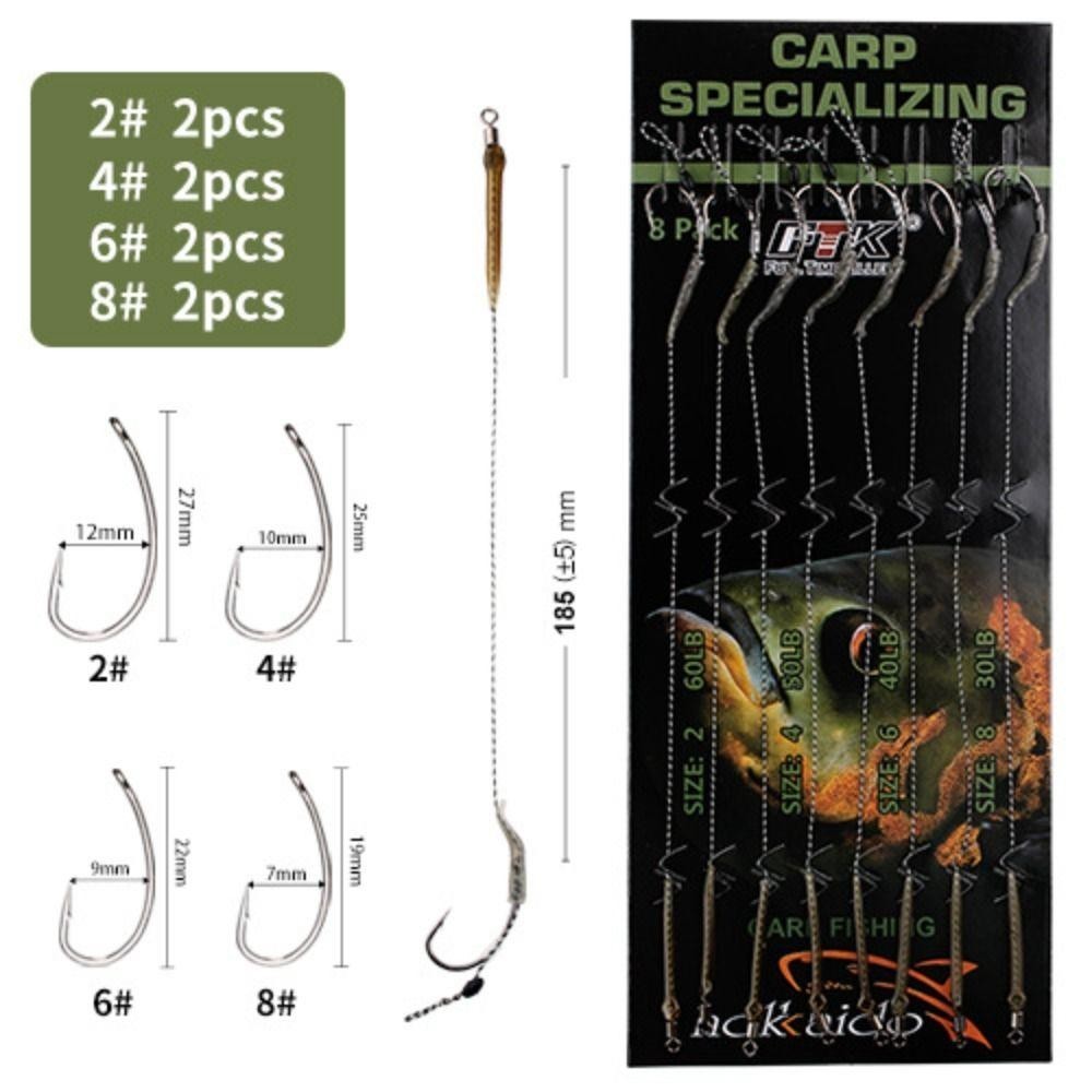 WITTE 6-8pcs Carp Fishing Ready Made Hook, 2/4/6/8# 18.5cm Leader Carp Fishing  Hooks, Invisible 30-60LB Carp Hook Accessories Carp Tackle | Shopee  Singapore