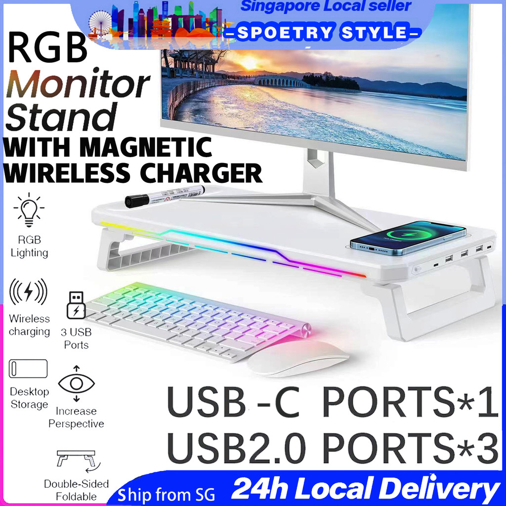 【SG】RGB Monitor Stand monitor Riser with USB Hub 3*USB 2.0 ＋1*Type C ...