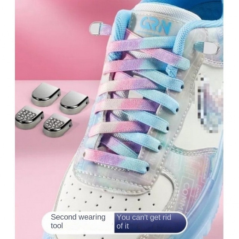 Tie-dyed gradient shoelaces elastic colorful press lazy shoelaces