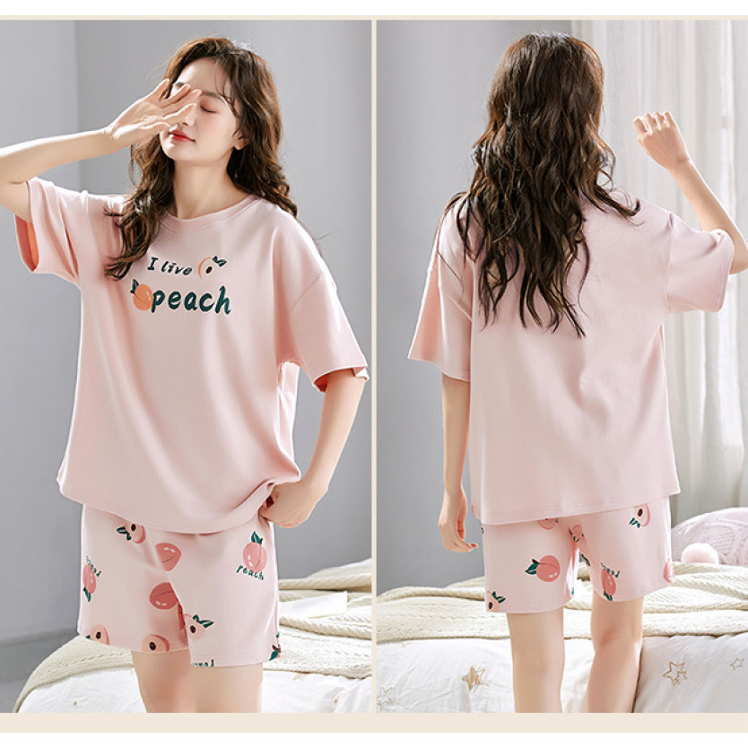Padded Pajamas Women Cotton Pyjamas Set Summer Short sleeve Sleepwear ...