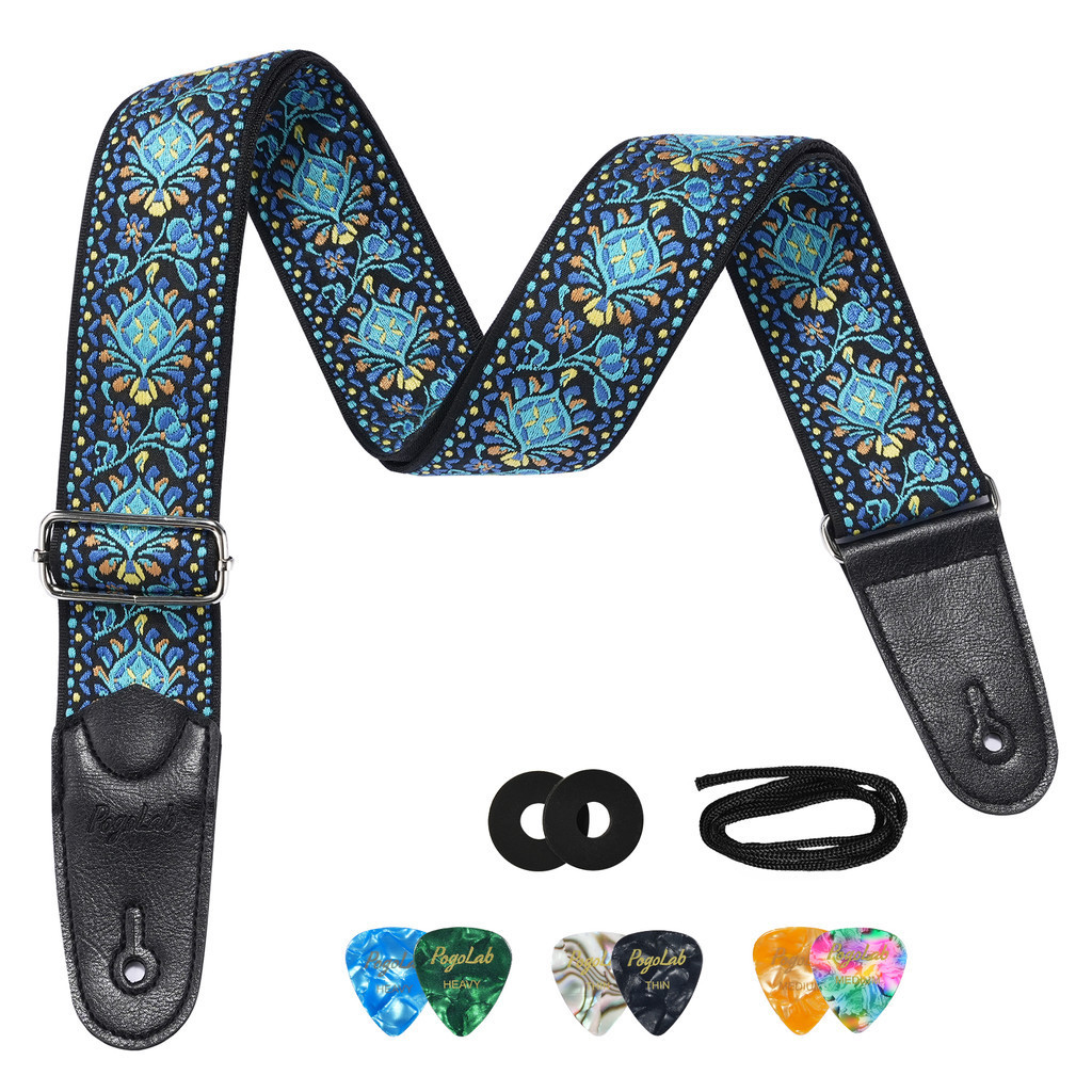 POGOLAB PGS 12 Guitar Strap 2 Inch Wide Jacquard Embroidery Cotton Adjustable Electric Acoustic Bass Straps with 2 Strap Locks 6 Guitar Picks String Shopee Singapore