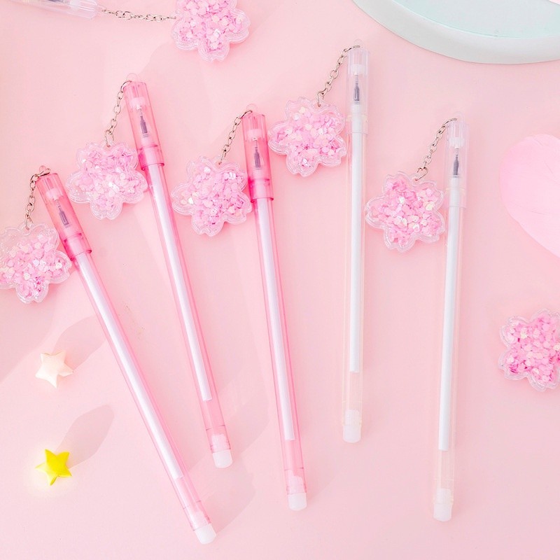 Gel Pen With Movable Sand Sequins Cherry Flower Pendant Student ...