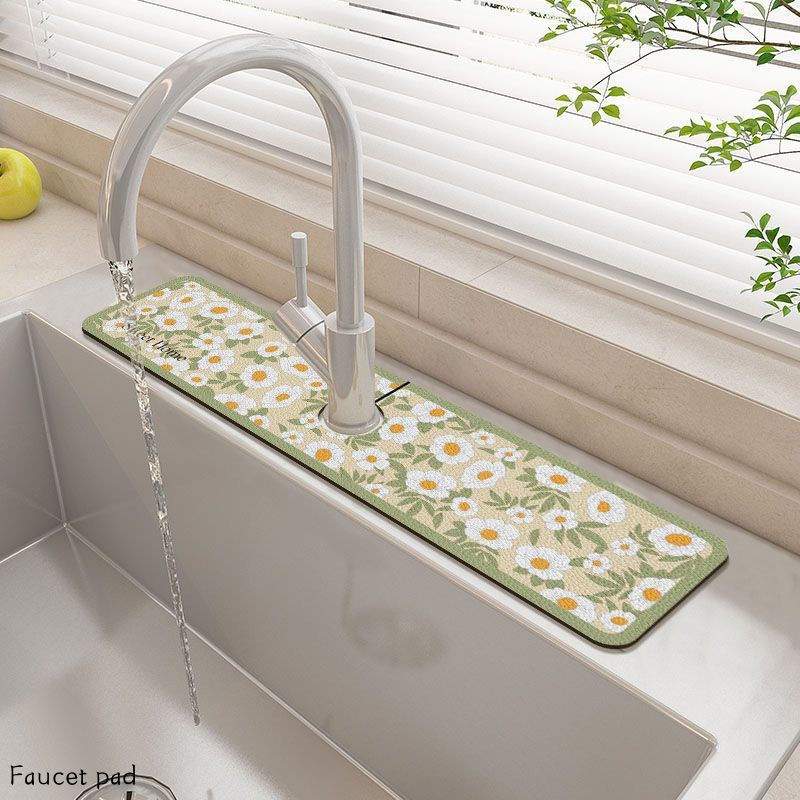 Fresh Flower Faucet Absorbent Mat Kitchen Drain Mat Bathroom Sink Anti ...