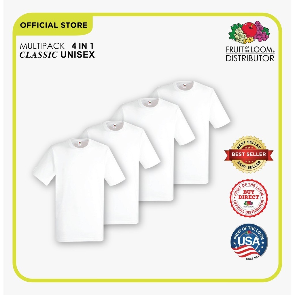 Fruit of The Loom Multipack Classic White Unisex Round Neck T-Shirt ...