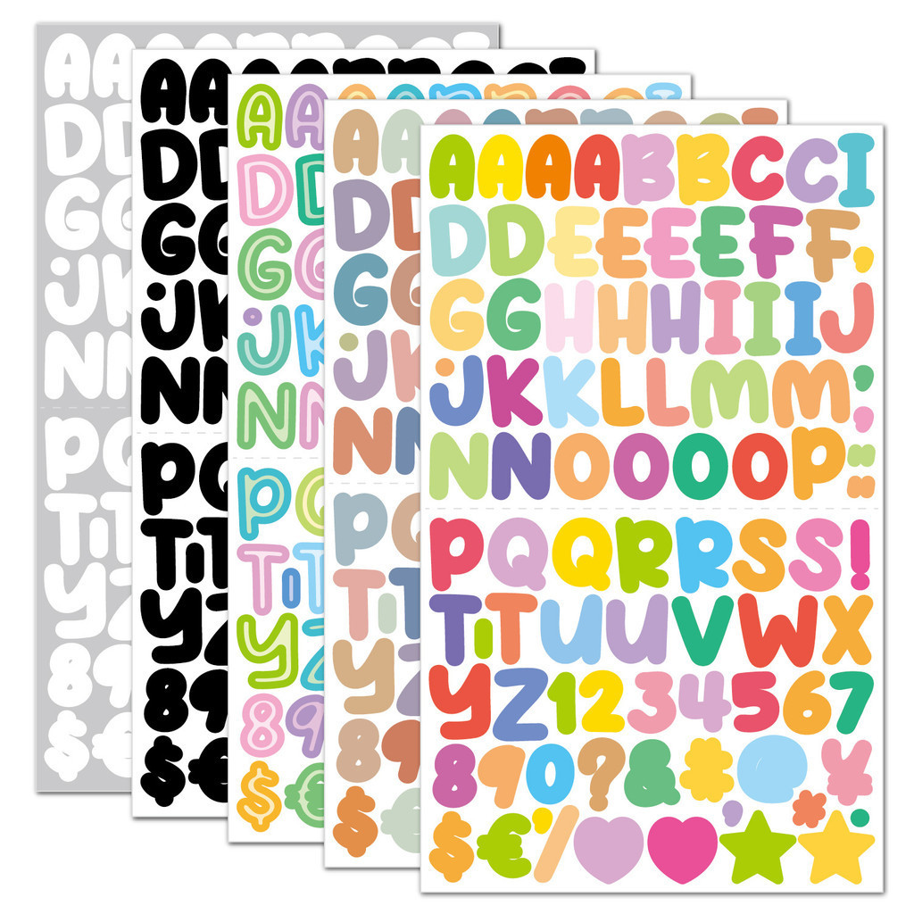 15 Sheets/1350pcs Multi-color Letters, Numbers & Symbols Waterproof PVC ...