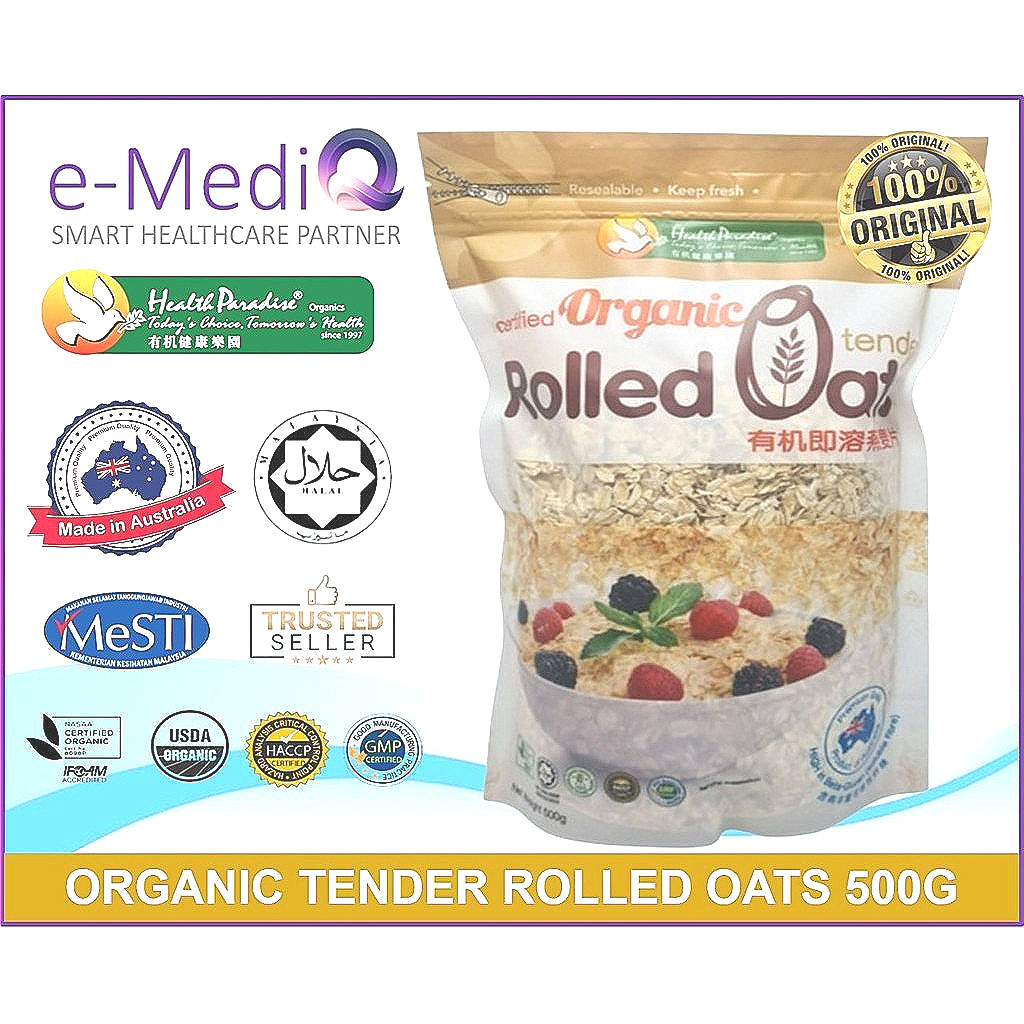 Health Paradise Organic Tender Rolled Oats 500gm & Halal (New Batch) (Exp:  Jun/2025)