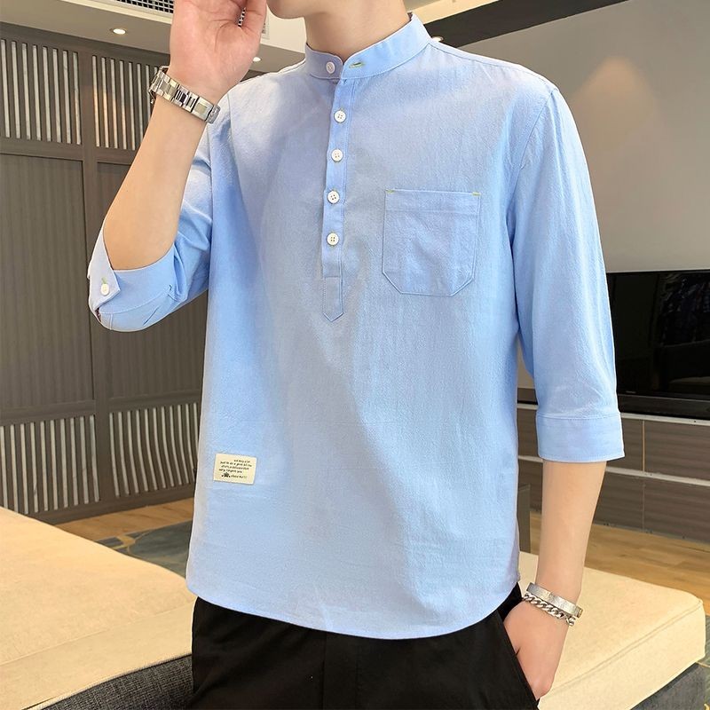 Standing collar shirt, men's short Sleeve shirt, Stand-up collar shirt ...