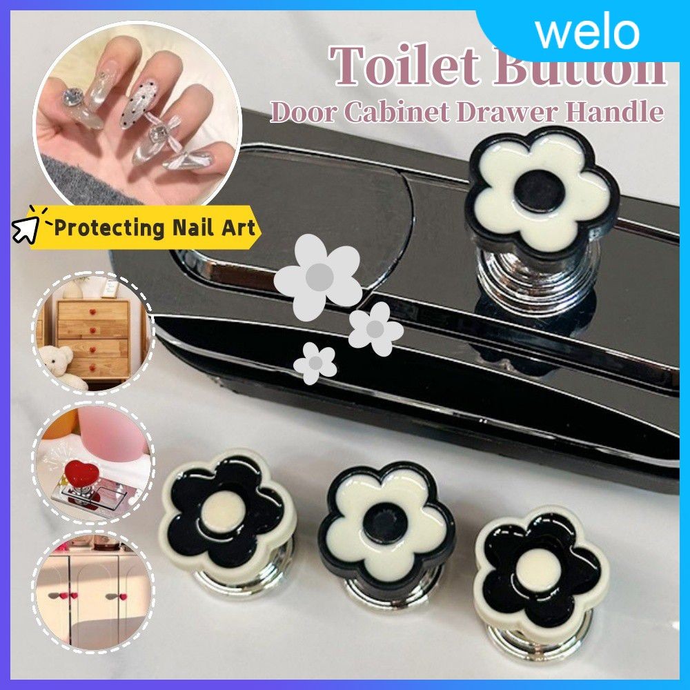 Toilet Press Button Black White Small Flower Toilet Push Switch Water ...