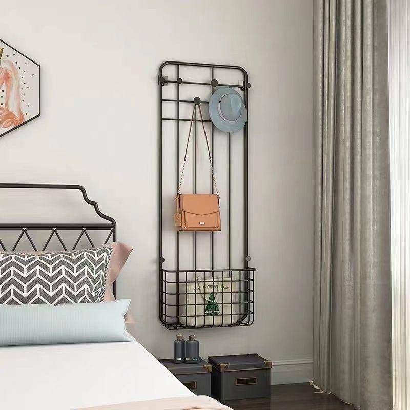 Non punching bedroom hanging clothes rack, wall hanging top hat rack ...