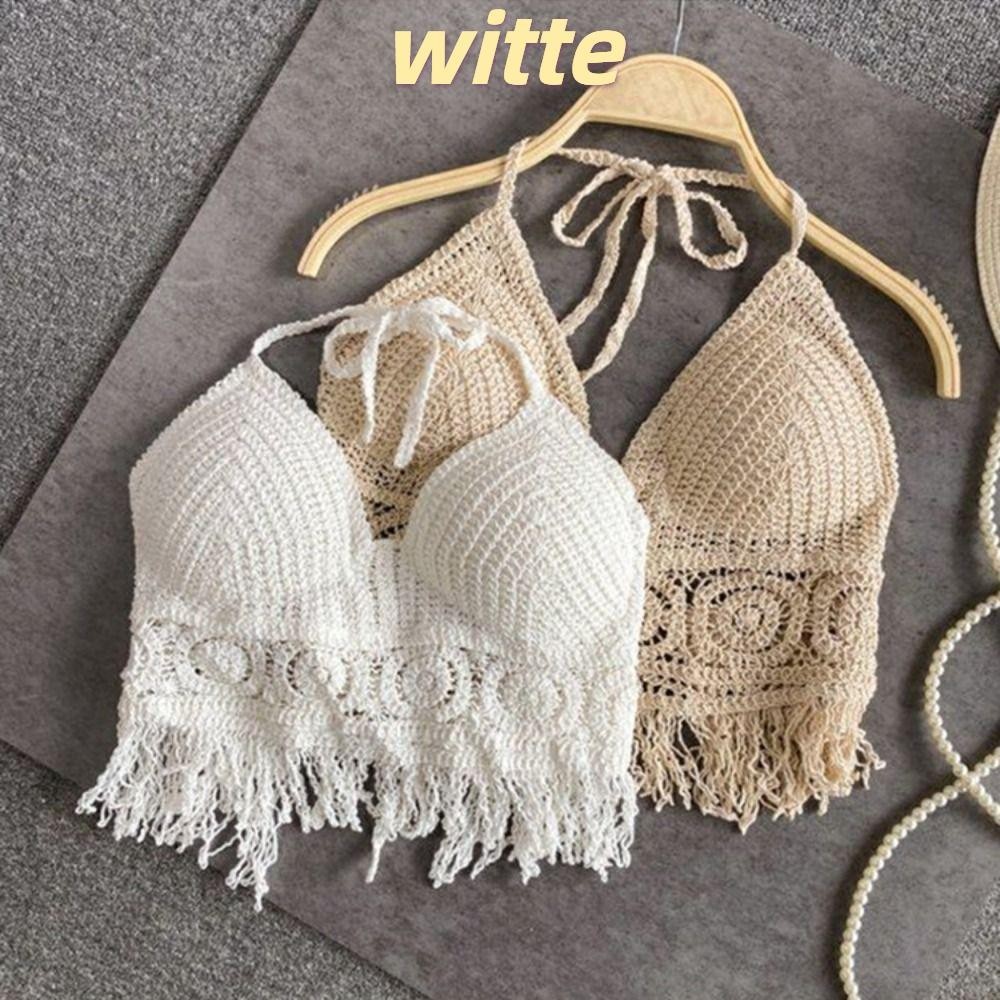 WITTE Short Tank Top, Hollow Out Tassel Women Underwear, Sexy Summer Beach  Embroidery Knitted Bra | Shopee Singapore