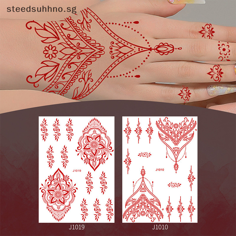 STE Red Henna Temporary Tattoos for Women Flower Mandala Mehndi