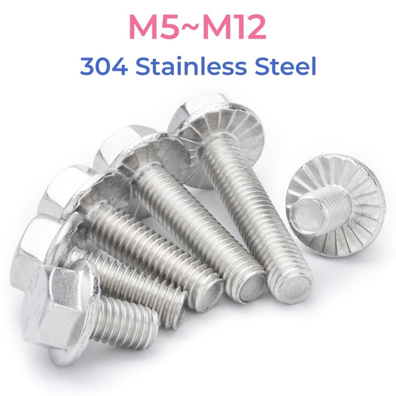 thumbnail image 2 of 304 Stainless Steel Hex Flange Cap Screws – M5 M6 M8 M10 M12 – 10mm To 60mm – Assorted 2 of 4