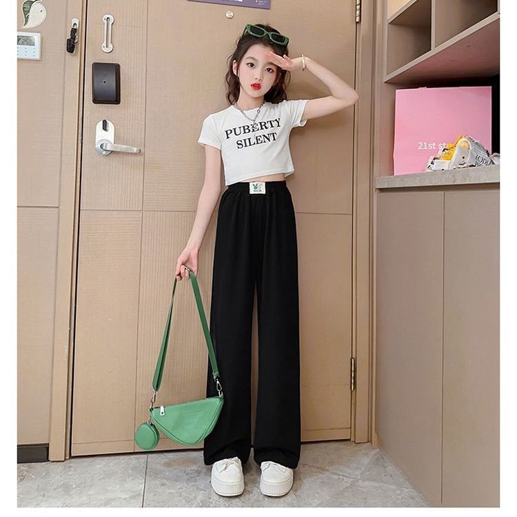 Girls Ice Silk Wide Leg Pants Children s Korean Style Short Sleeved Shirt Wide Leg Pants Two Piece Suit Quick Drying Anti Mosquito Pants Shopee Singapore