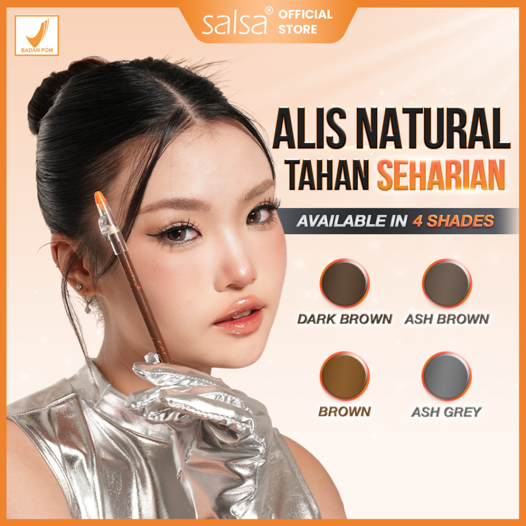 SALSA Single Eyebrow Pencil Waterproof Pensil Alis Tahan Lama Serut Rautan / Merah Jingga Official - Gambar 3