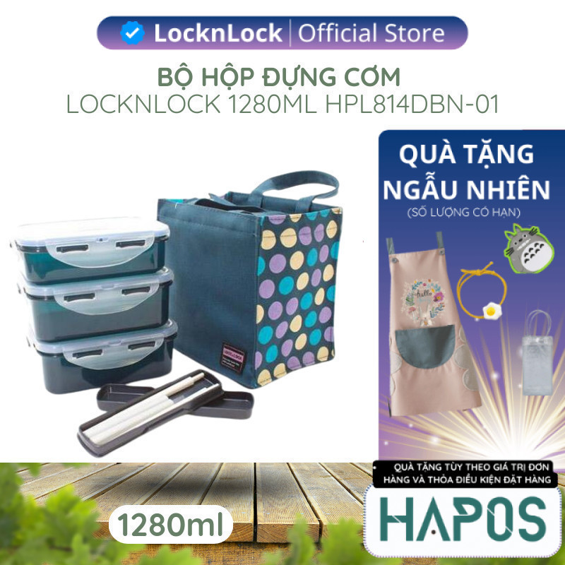 Genuine LocknLock 1280ml PP plastic lunch box set in navy color ...