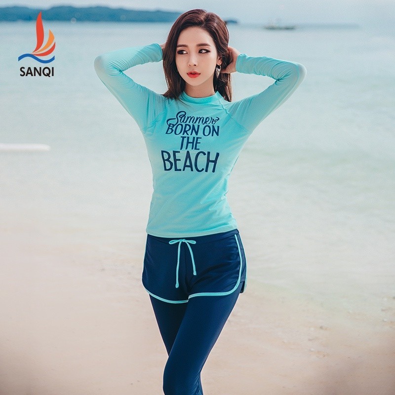 SANQI swimsuit female split flat pants small chest gathered