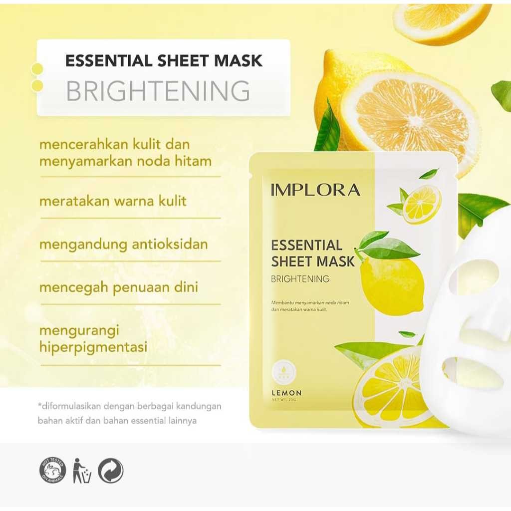 Implora Essential Sheet Mask 25g - Brightening ( Lemon ) / Merah Jingga Official - Gambar 3