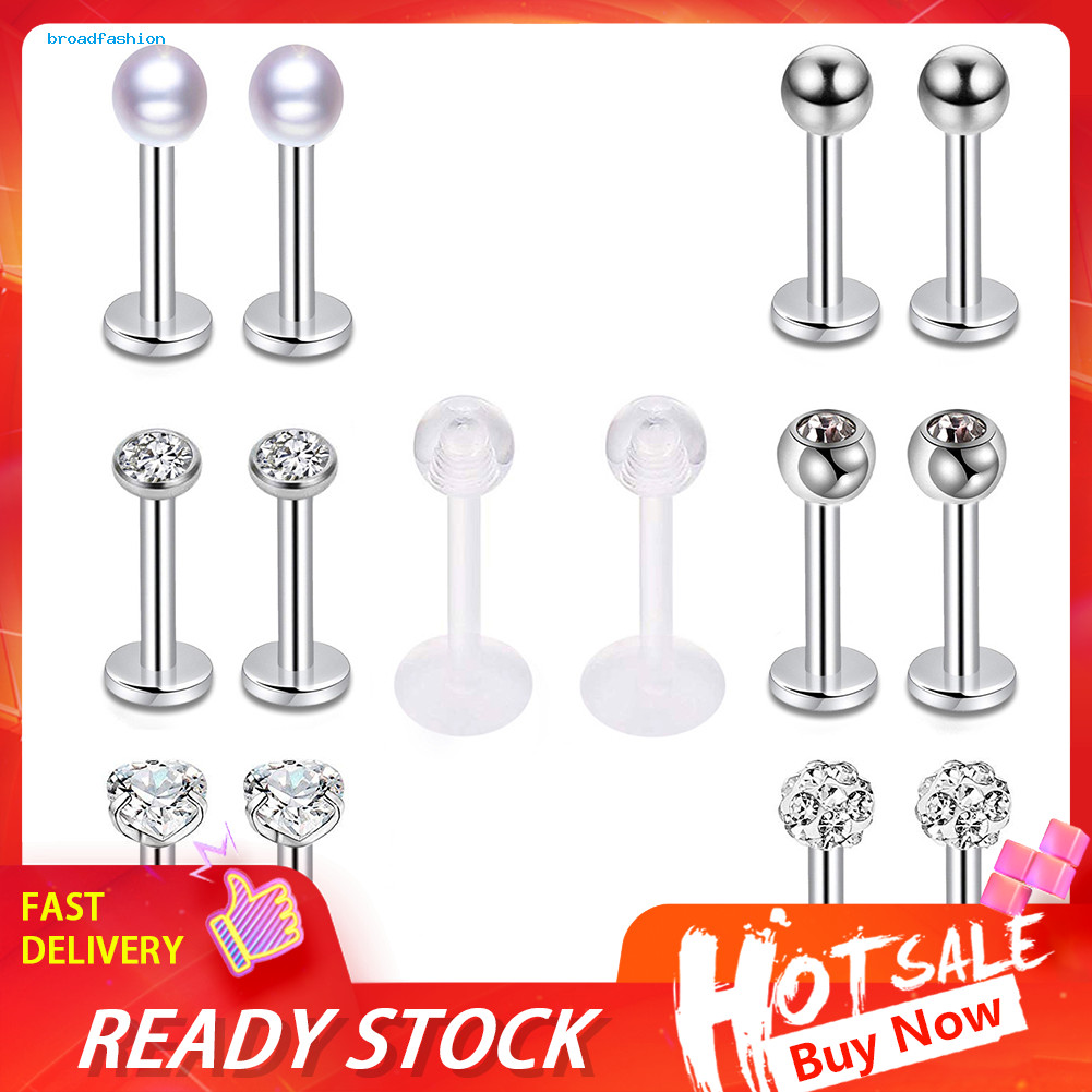 [br] 14Pcs Unisex Stainless Steel AntiAllergic Lip Nose Nail Ear Stud