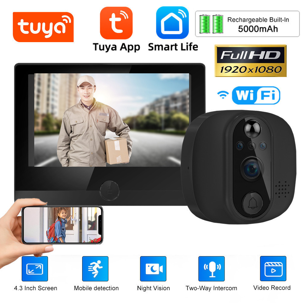 2026 New Tuya Smart Life Tuya WiFi Door Bell Peephole Camera PIR Motion ...