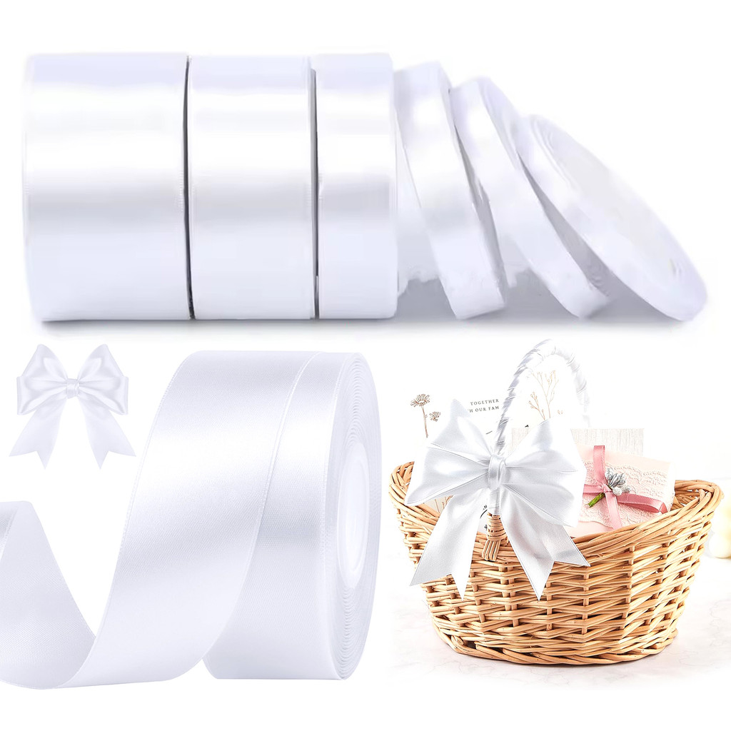 22Meters 6-40mm White Solid Satin Ribbon, 25 Yards Craft Fabric Ribbon ...