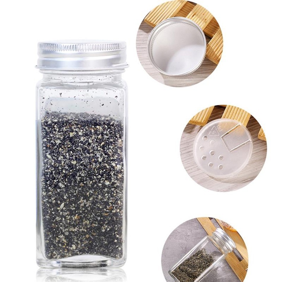 12pcs Square Spice Jars with Bamboo Wooden Lid / Spice Jars with Shaker ...