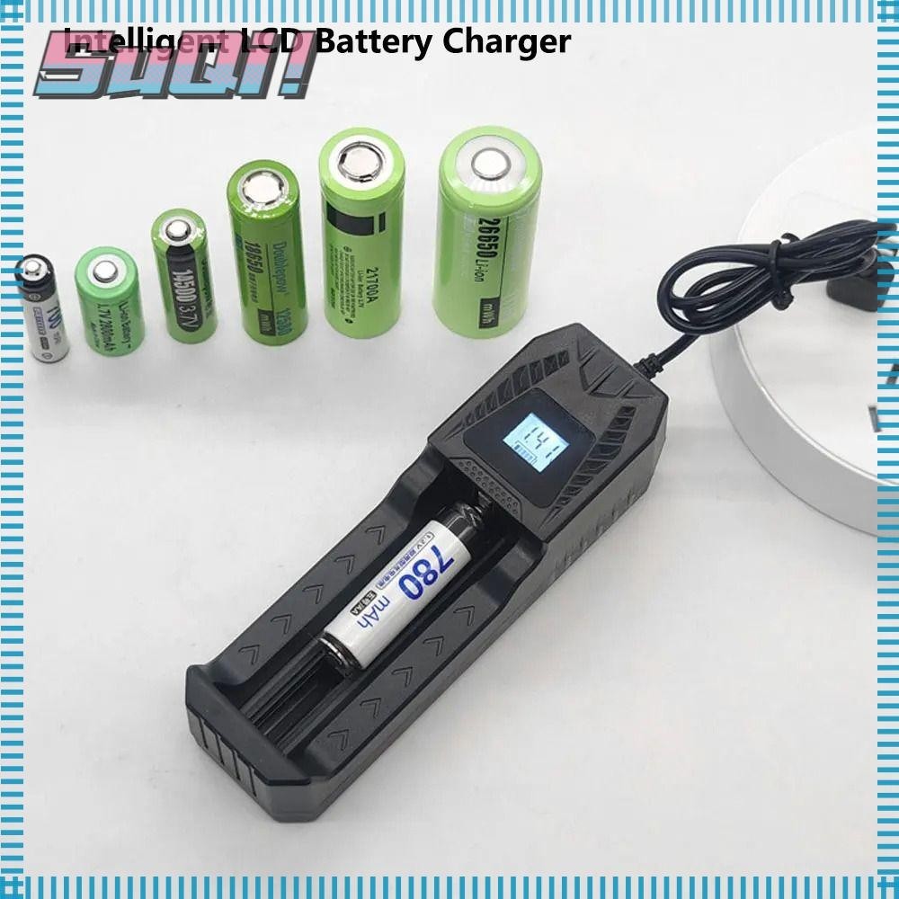 SUQI Lithium Battery Charger, 1 / 2 Slots Intelligent LCD 18650 Battery ...