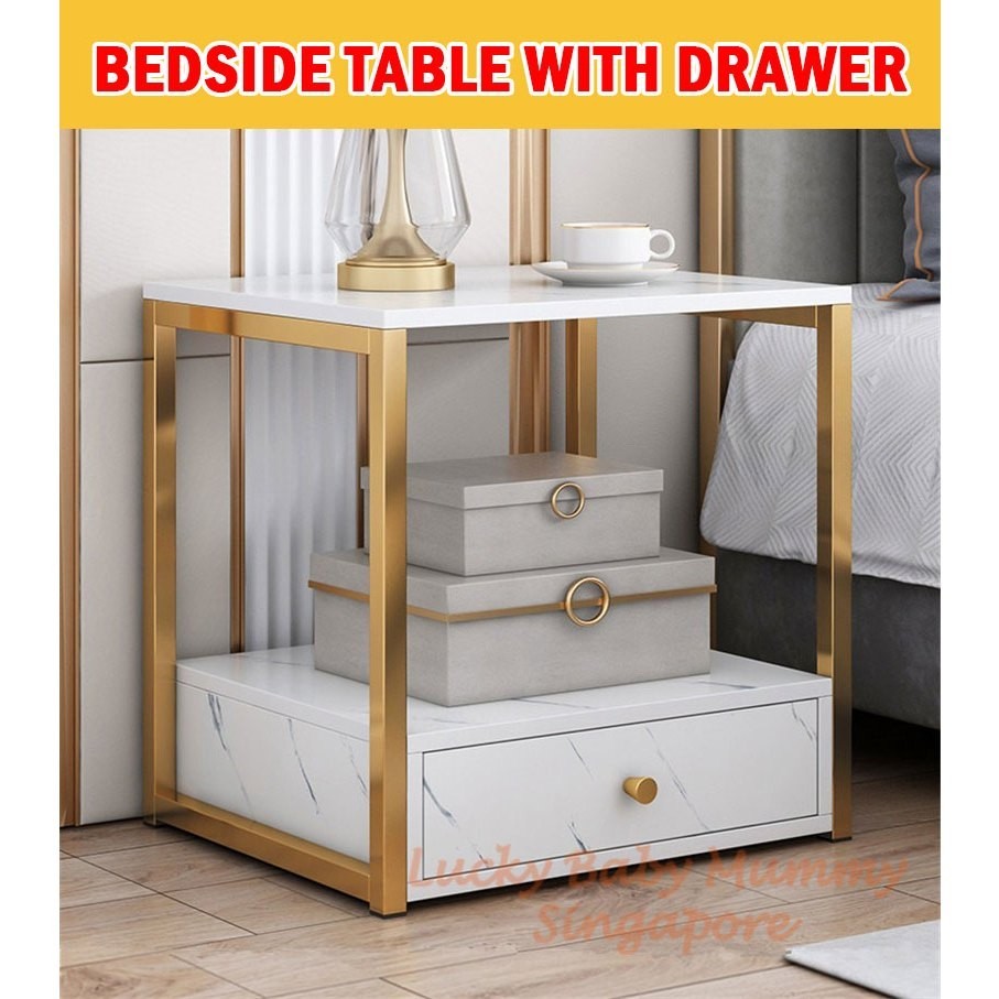 Nordic Bedside Table with Drawer Light Luxury Balcony Side Coffee Table ...