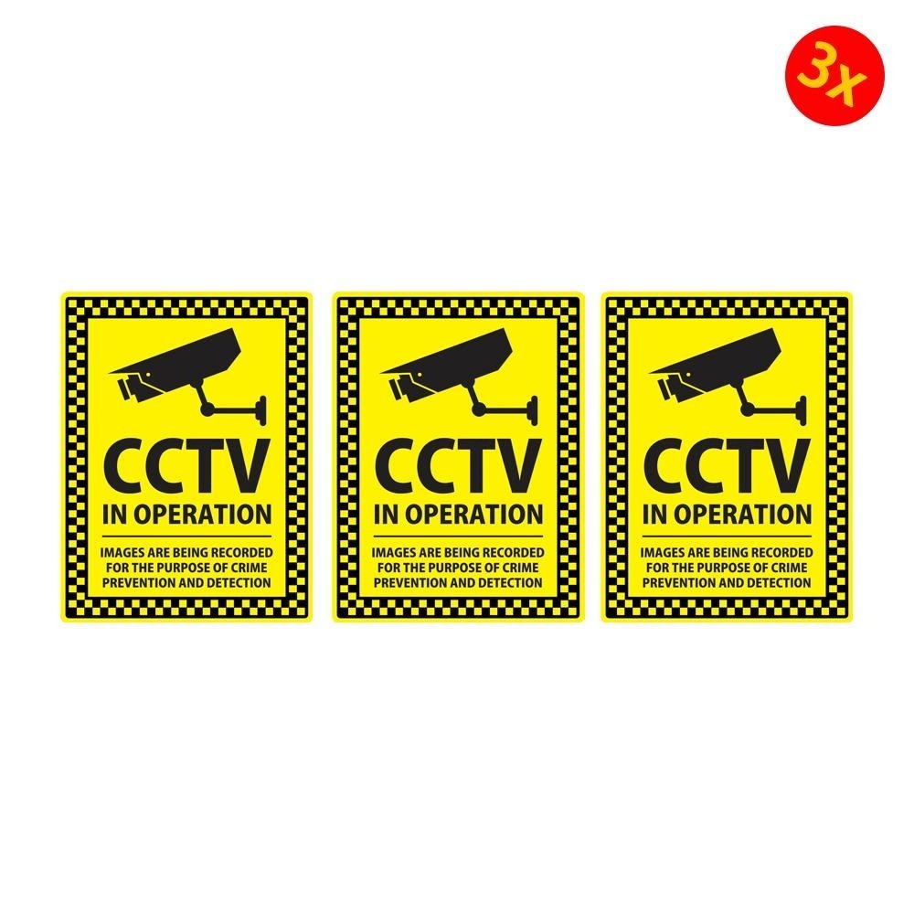 Pack of 3 77 x 100mm CCTV stickers camera sticker warning sign decals ...