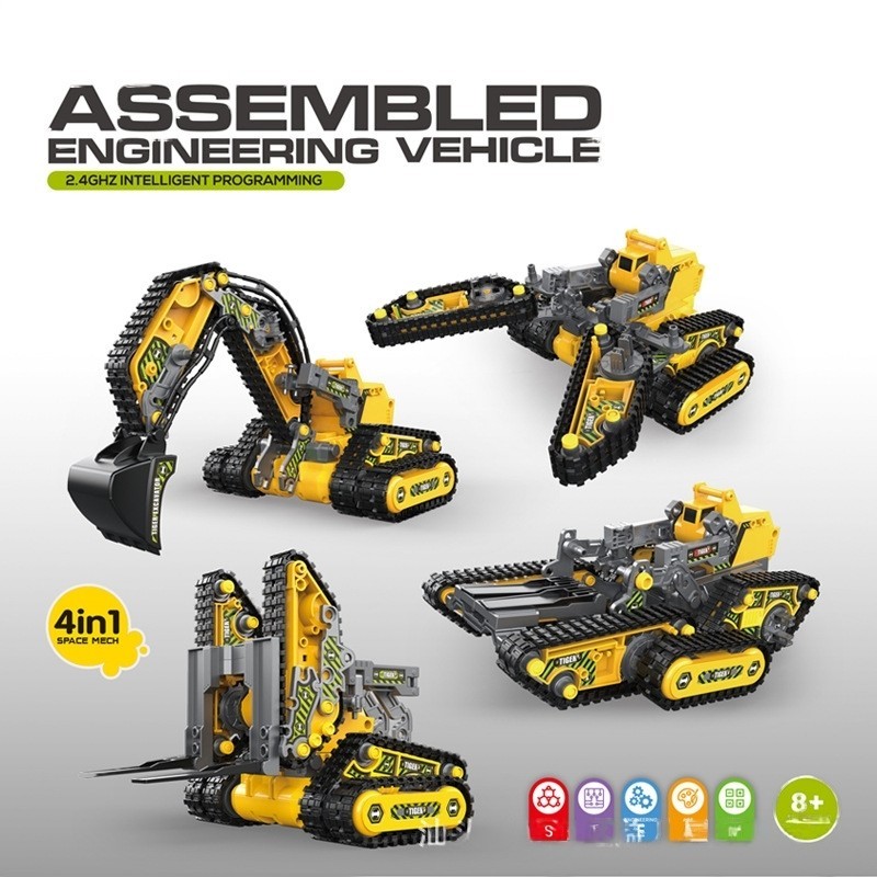 4 In 1 Engineering Excavator Vehicle Toy with Remote Control Assembly ...